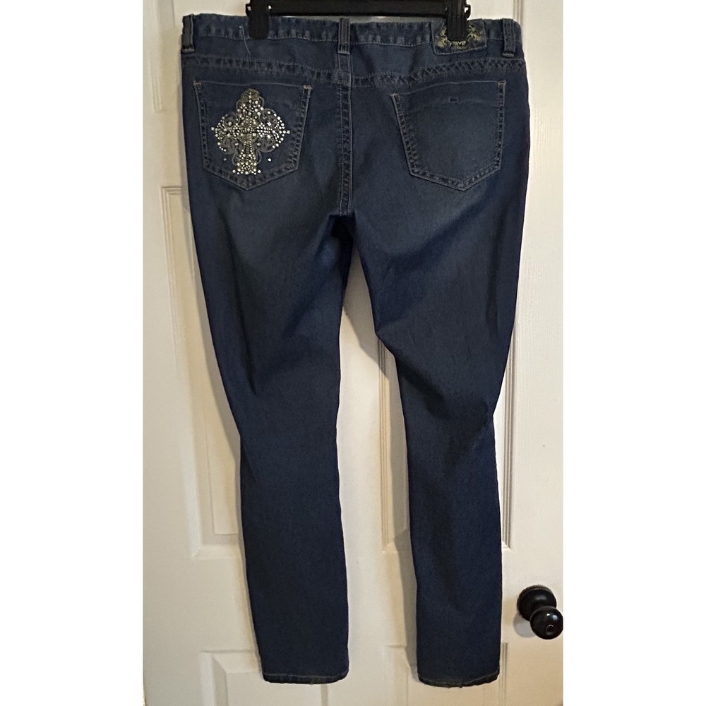 Guess Jeans Womens 34 Straight Y2K Denim Mid Rise Embroidered Pocket Retro Ankle - Picture 2 of 9